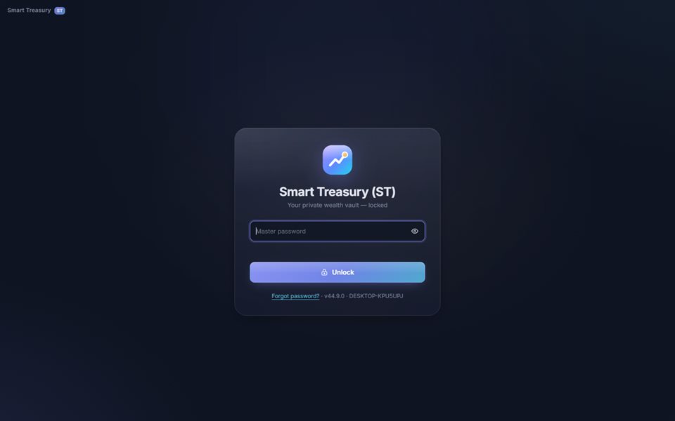 Smart Treasury lock screen asking for the master password